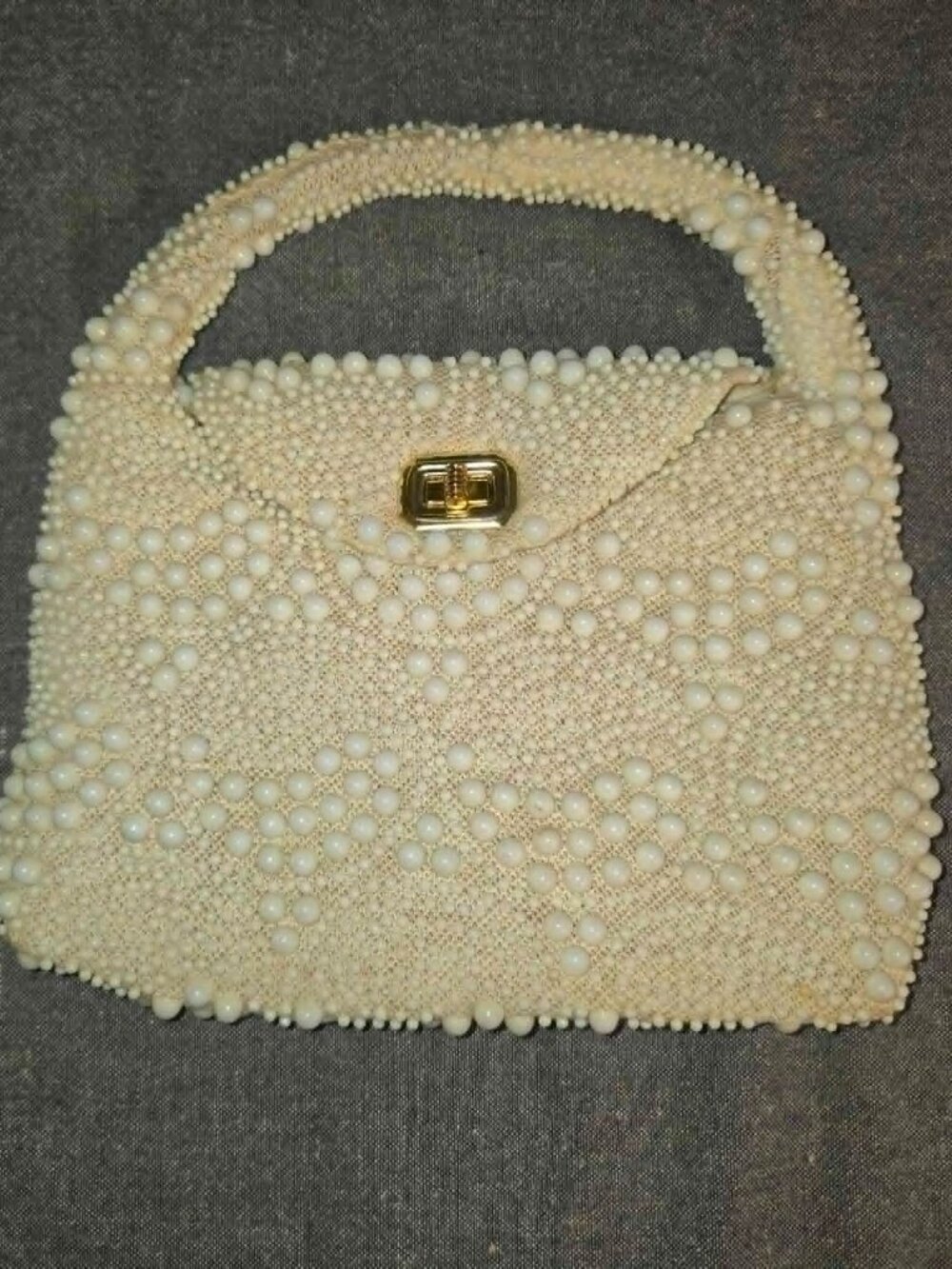Vintage Hand Beaded Ivory Evening Purse Handmade in Hong Kong Bridal Bag